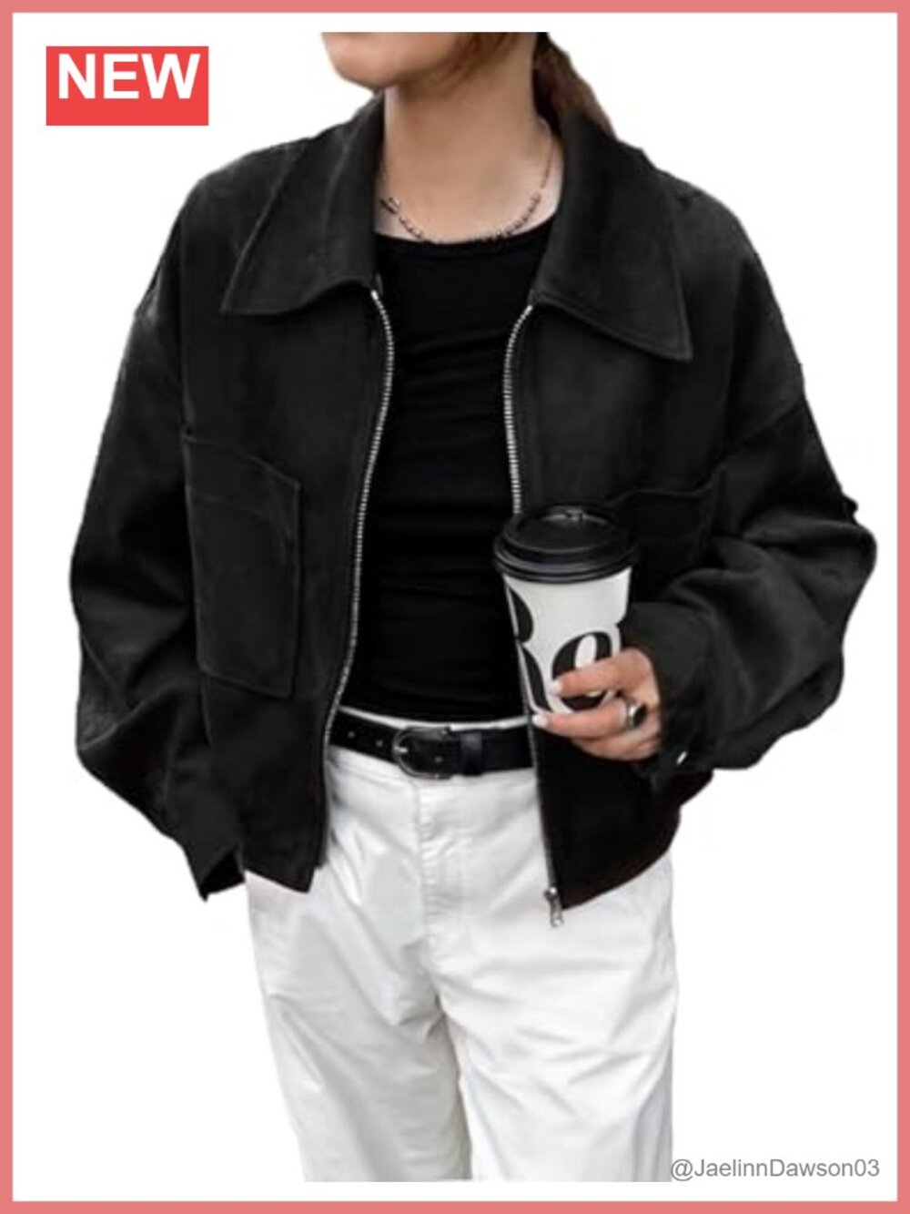 Women's Suede Loose Fit Zip Jacket Long Sleeve Loose Fit Suede Jacket